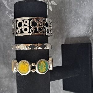3 Silvertone Stretch Bracelets